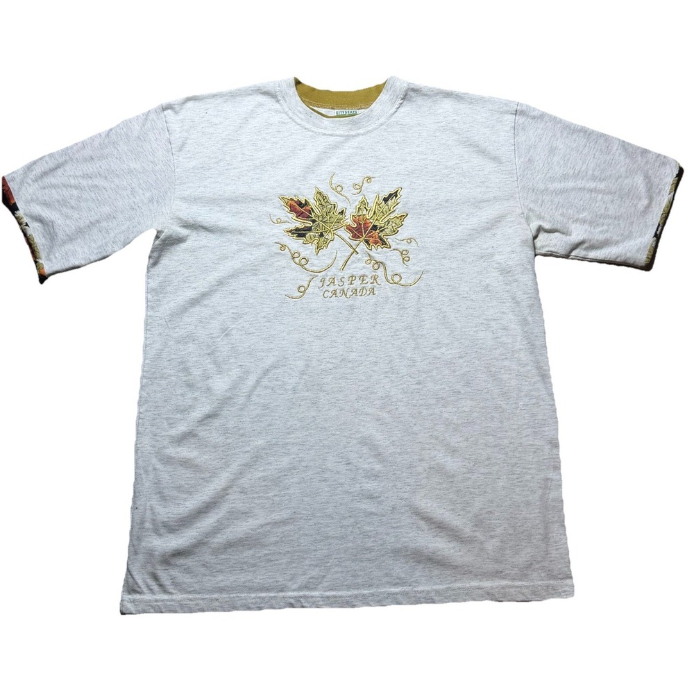 Vintage Jasper Canada Embroidered Maple Leaf T Shirt‎ Large Made In Canada